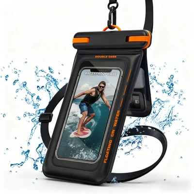 Borsa Impermeabile IPX8 per Telefono con Galleggiante, Doppia Camera, Borsa Stagna per Immersioni fino a 30 m con Schiuma per Cellulari fino a 7,5 Pollici - Nero