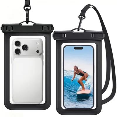 IPX8 Waterproof 7.5 Inch Phone Bag 30m Depth Underwater HD Touch Control Protective Pouch with Neck Lanyard - Black