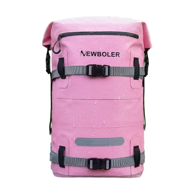 NEWBOLER BIK13-BAG335 35L Waterproof Backpack PVC Dry Bag with Roll-Top Closure for Swimming Beach Fishing Rafting - Pink / Carbon Fiber Texture