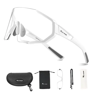 WEST BIKING YP0703191 Cycling Glasses Photochromic Anti-Fog Windproof Dustproof UV400 PC Lens for Outdoor Sports - White
