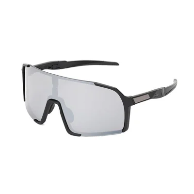 UY057T TR90 + PC Cycling Sports Sunglasses UV400 Eye Protection Adjustable Nose Pad Eyewear - Black Frame Black Temples Silver Lens