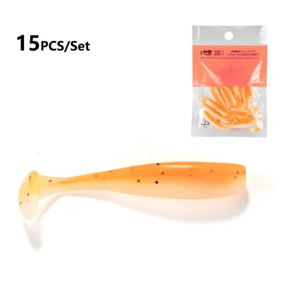 15Pcs 35mm 0.3g Artificial PVC Lure Baits Smooth T-Tail Soft Fishing Lures - Orange / White