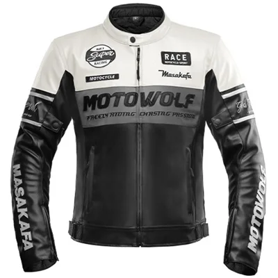 MOTOWOLF JM1 Thermal Leather Motorcycle Jacket Winter Windproof Motorcycling Coat - M / White