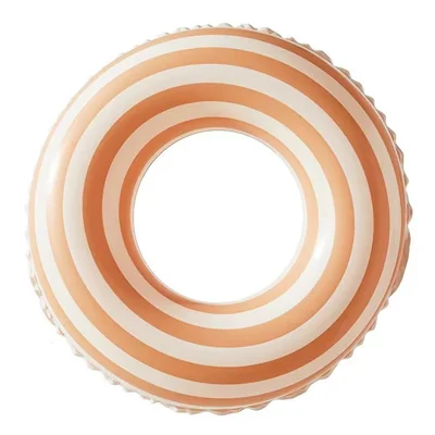 Size 80 Inflatable Retro Swim Ring Anti Flip Thickened PVC Pool Float Ring for Ages 10-15 - Orange Stripe