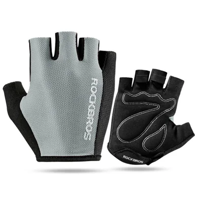 ROCKBROS Handschuhe mit Halbfingerschutz, Outdoor-Sport, Radfahren, rutschfest, stoßfest - Grau/M