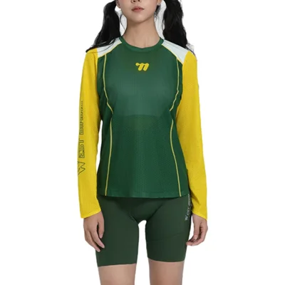WEST BIKING YP0202342 Women Outdoor Quick Dry Cycling Jersey Long Sleeve Breathable Hiking Running Training Top, XS / S - Yellow / Green