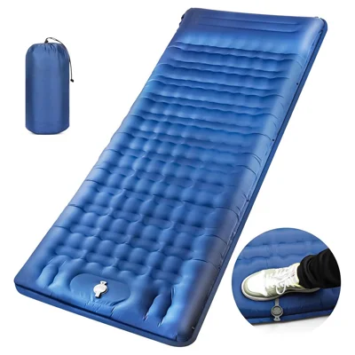 Camping slaapmat met voetpomp opblaasbare mat verbindbare waterdichte buitenbed 195 x 66 x 12 cm - Marineblauw