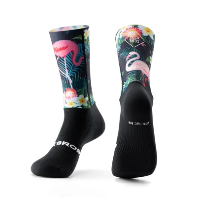 ROCKBROS YDWZ002 Cycling Compression Socks Anti-Bacterial Breathable Mid Calf Socks for Road Mountain Bike - Rainforest Black/S