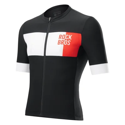 ROCKBROS Men Cycling Jersey Moisture Wicking Summer Short Sleeve Zipper Top for Mountain Road Bike - Black/S/European Size