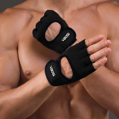 VBOSI 9308V Workout Gloves Half Finger Anti-Slip Gym Gloves Magic Tape Wrist Support for Fitness Cycling - M Black