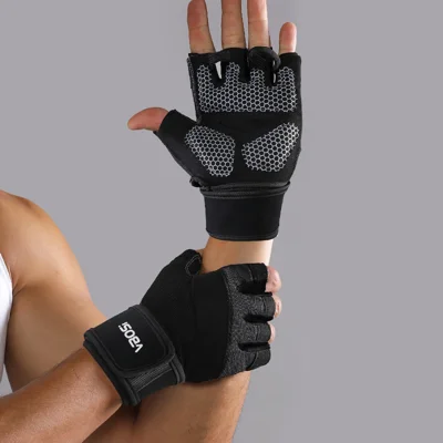 VBOSI 7104V 1 Pair Gym Gloves Anti-Slip Half Finger Compression Workout Gloves with Gel Padding for Fitness Training - Black/M