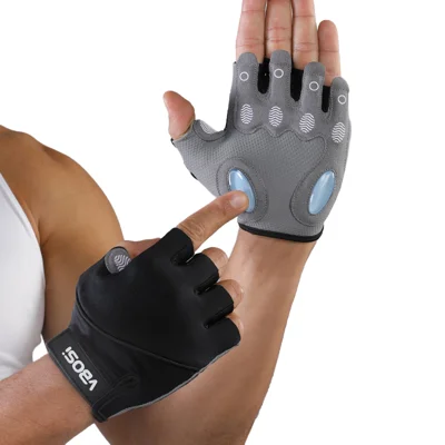 VBOSI 8104V Gants de fitness à demi-doigt, paumes antidérapantes de 3,5 mm, gants absorbant les chocs pour corde à sauter, salle de sport - Noir/M