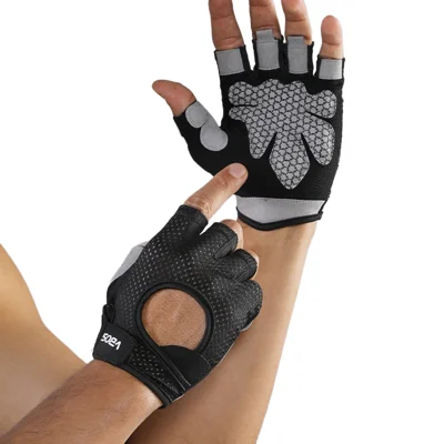 VBOSI 0204V Halvfiger Handsker Anti-Slip Støddæmpende Åndbar Mesh Handsker til Klatring Fitness Cykling - Sort/M