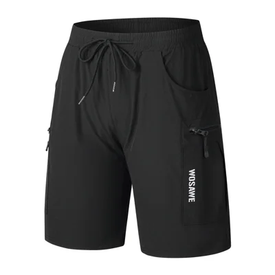 WOSAWE BD129 Sommer Cykleshorts til Vej- og Mountainbike, Hurtigt Tørrerende og Åndbar med Lommer til Ture (uden Puder) - BD129/B Sort | Asiatiske M/Europæiske S