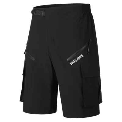 WOSAWE BD152 Calções de Ciclismo para Homem, Calças Respiráveis de Secagem Rápida para BTT e Estrada - BD152/B Preto (Sem Almofada) | Ásia M/UE S