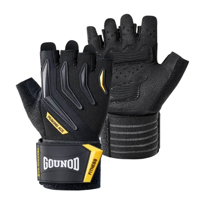 GOUNOD GL090 Gants d'entraînement Fitness demi-doigt avec Support de Poignet, Gants antidérapants pour Musculation, Halterne, Kettlebell, Barre