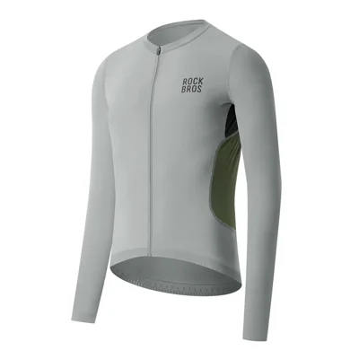 ROCKBROS YDWT024 Herren Basic Langarm-Fahrradjersey atmungsaktives reflektierendes Fahrradtrikot fürs Radfahren – Hellgrau / S