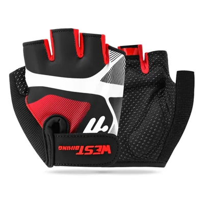 WEST BIKING YP0211285 Kids Half-Finger Sports Gloves 3D Padded Silicone Anti-Slip Breathable Magic Tape - Black Red | S