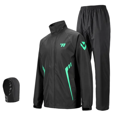 WEST BIKING YP0202348 2Pcs/Set 15000mm Waterproof Motorcycle Rain Suit Reflective Strips Detachable Hood for Cycling - Phantom Green|L