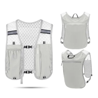 Multi Pocket Running Vest Breathable Mesh Adjustable Polyester Nylon Backpack for Outdoor Running Hiking Cycling - Light Gray