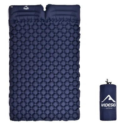 WIDESEA WSCM-005 Double Person Inflatable Camping Mattress Folding Camping Air Bed Picnic Pillow Blanket with Storage Bag - Navy Blue
