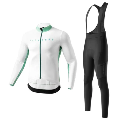 ROCKBROS Bekleidungs-Sets für Radsport Langarm-Trikot Radfahren Outfit Trägerhose mit eingebauter Schaumstoffpolsterung, Trägertyp - Herren / Weiß / M