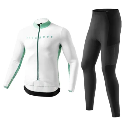 ROCKBROS Cycling Clothing Sets mit langärmeliger Spitze, Fahrrad-Trikot-Hose mit Schaumstoffpolsterung - Herren / Weiß / M