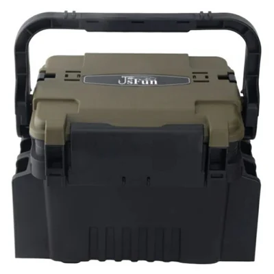JSFUN FB90 Fishing Box Organizer Multi-Function Lure Live Fish Bucket Thicken Storage Box, Size S: 31.5x17.7x23cm - Brown+Black