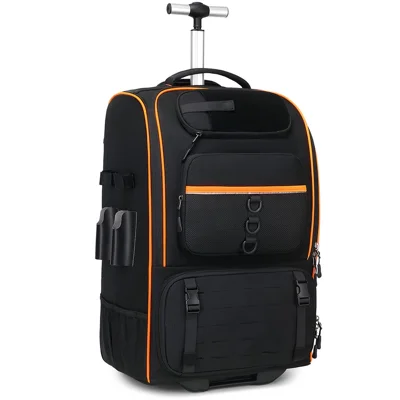 10016 Outdoor Fishing Lure Backpack Waterproof Nylon Large Capacity Rod Tackle Storage Bag with Trolley - Black