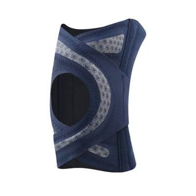 HX154 Sangle de Soutien du Genou à 4 Ressorts, 1 Pièce, Coussin en Forme de V, Sangles Croisées, Fermeture par Velcro - Bleu Marine / M