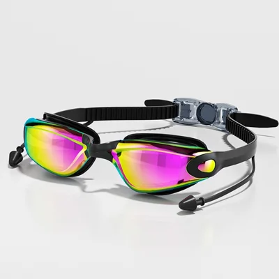 615 Adult Swimming Goggles with S / L Nose Bridge Anti Fog High Definition Swim Glasses for Men Women - Colorful Black Purple