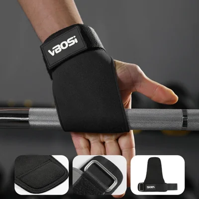 VBOSI 9304V 1 par åndbar løftestramper, vægtløftningsgreb, træningshandsker til deadlift, pull up, gym - Sort