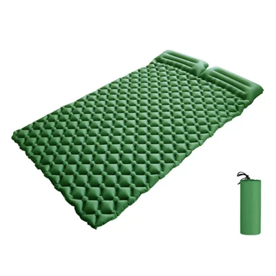 GM-DAM01 Double Person Rhombus Air Mat Outdoor Camping Sleeping Cushion Inflatable Mattress with Pillow - Green
