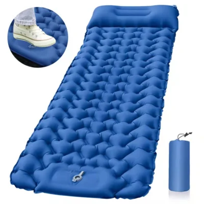 Bomba de Pie Almohadilla Para Dormir Portátil Para Acampar al Aire Libre Camplio de Aire Inflable Con Almohada - Azul