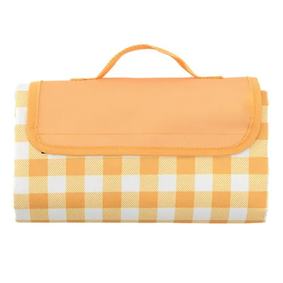 0210 145x200cm Tappetino da campeggio portatile all'aperto 600D in tessuto Oxford impermeabile Tappetino da picnic prato spiaggia - Giallo a griglia