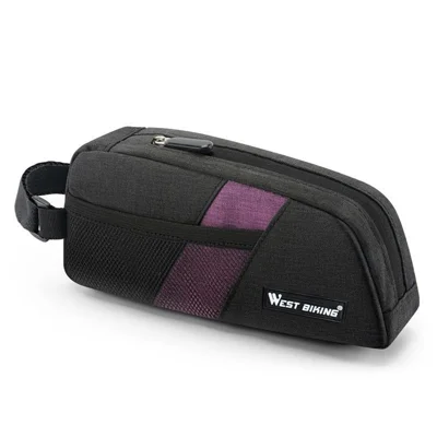 WEST BIKING YP0707429 0.9L Quick Release Bicycle Top Tube Bag MTB Road Bike Tool Storage Cycling Frame Bag - Black+Purple