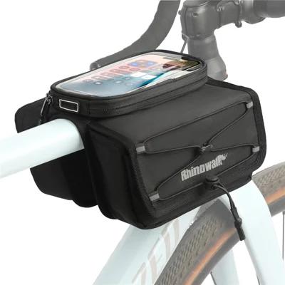 RHINOWALK BCT0205 Bolsa para Marco de Bicicleta Bolsa para Tubo Superior Impermeable con Funda para Lluvia para Ciclismo al Aire Libre - Negro