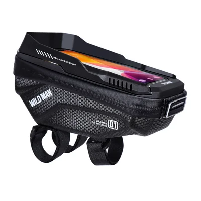 WILD MAN XT1 1L Bike Handlebar Bag EVA Hard Shell Touchscreen Phone Holder Front Bag for Mountain Road Bike - Black/Honeycomb Texture