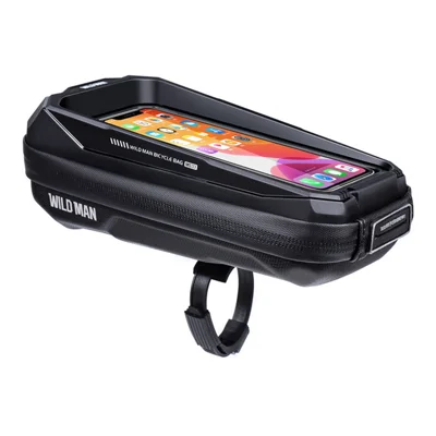 WILD MAN MS33 Bolsa de Manillar Impermeable IPX5, Funda de Teléfono con Pantalla Táctil de Carcasa Dura EVA para Bicicleta de Montaña - Negro / 0.6L