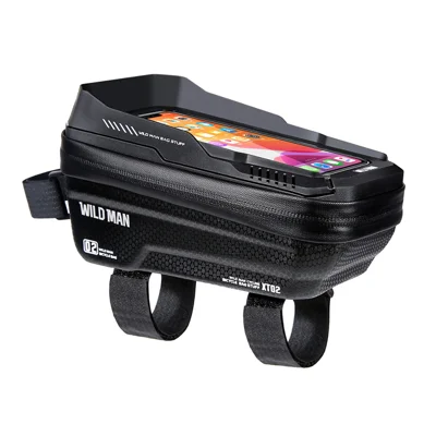 WILD MAN XT2 Mountain Bike Frame Bag EVA Hard Shell Waterproof Phone Holder Top Tube Bag for Cycling - Black/Honeycomb Texture