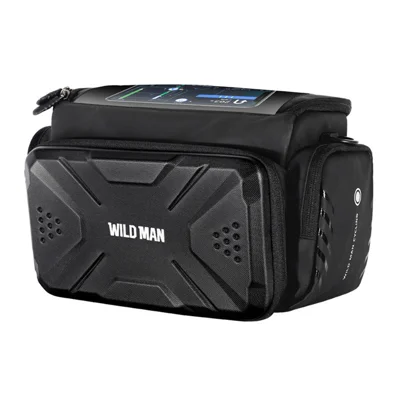 WILD MAN GS6 4L Suporte à Prova de Água para Ecrã Tátil Bolsa de Fixação Frontal para Bicicleta com Capa Rígida em EVA - Preto/4L