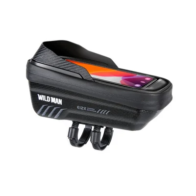 WILD MAN E12X Bolsa Impermeable para Cuadro de Bicicleta 1L Carcasa Rígida EVA Bolsa para Teléfono en Tubo Superior para Bicicleta de Montaña - Negro