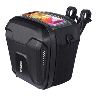 WILD MAN GS9 3L Bolsa Impermeável de Quadro de Bicicleta com Capa Rígida EVA e Suporte para Ecrã Táctil Bolsa de Guiador para Bicicleta de Montanha Ciclismo - Preto/3L
