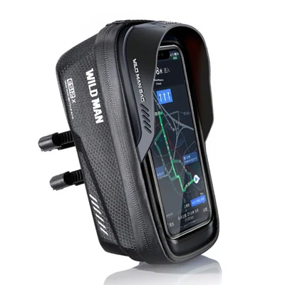 WILD MAN ES12X Bolsa Impermeable de Cierre Rápido con Carcasa Dura EVA para Tubo Delantero, Soporte para Teléfono de Bicicleta de Montaña Ciclismo - Negro/1L