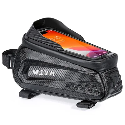 WILD MAN E10 EVA Hard Shell Bike Front Frame Bag Touchscreen Phone Holder Top Tube Bag for Cycling - Black/1L