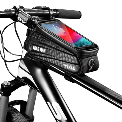 WILD MAN ES3 Bolsa para Cuadro de Bicicleta con Carcasa Rígida, Funda Táctil para Teléfono de Bicicleta para Ciclismo de Montaña y Carretera - Negro/1L