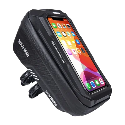 Bolso para Tubo Superior de Bicicleta WILD MAN XS2, Funda Impermeable con Carcasa Rígida de EVA y Pantalla Táctil para Teléfono, 1L, Negro, para Ciclismo de Carretera y Montaña