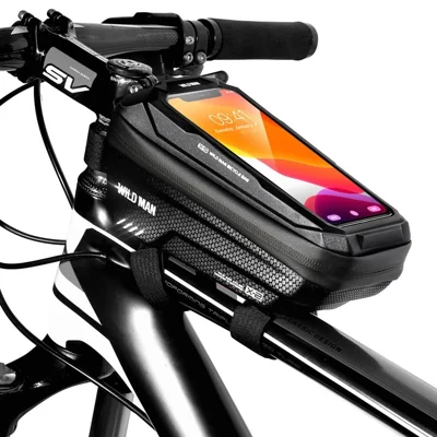 WILD MAN X2 Bolsa de Teléfono para Bicicleta de Carretera con Carcasa Dura EVA, Bolsa Impermeable para Tubo Superior de Bicicleta de Montaña - Negro/1L