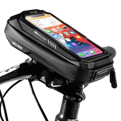 WILD MAN X3 Bolsa de Manillar para Bicicleta, Funda de Cáscara Dura con Pantalla Táctil para Teléfono, para Bicicleta de Montaña y Ciclismo - Negro/0.5L