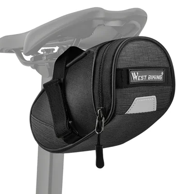 WEST BIKING YP0707449 Bike Saddle Bag 0.6L Waterproof Seat Bag with Reflective Strip for Road Mountain Bike - Black